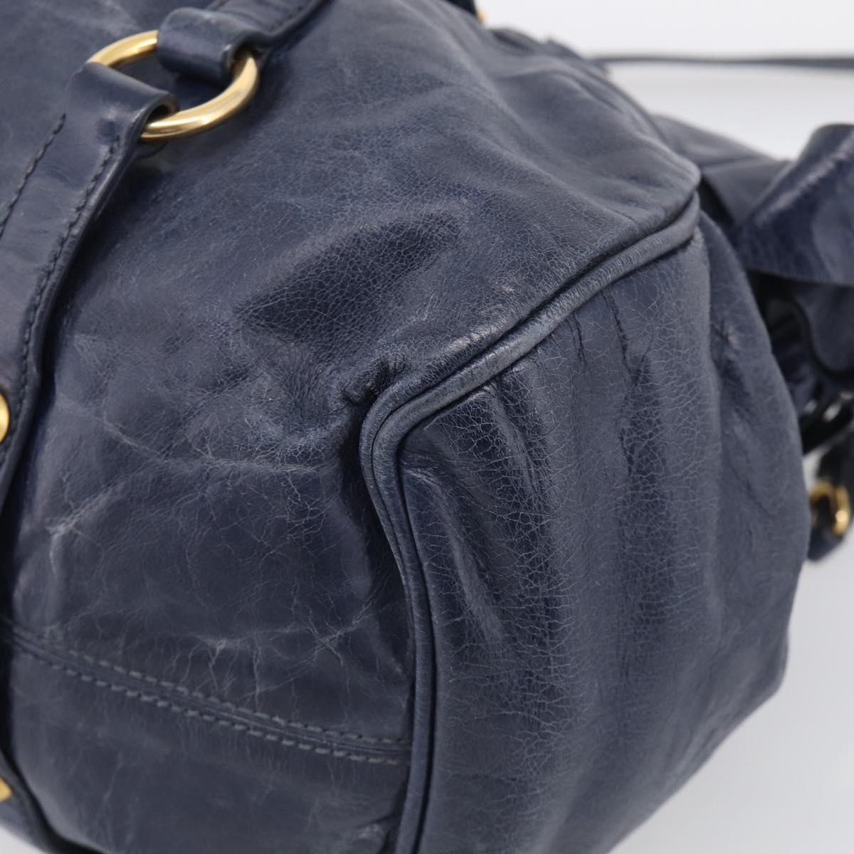 Miu Miu Hand Bag Leather 2way Navy Gold Auth mr3145V