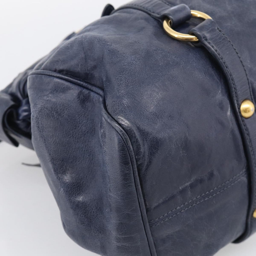 Miu Miu Hand Bag Leather 2way Navy Gold Auth mr3145V
