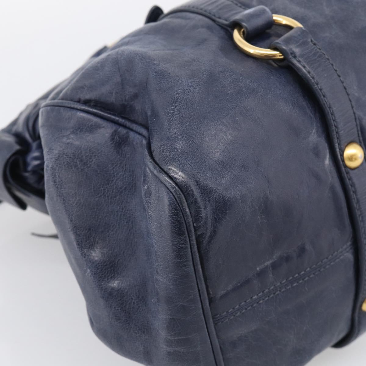 Miu Miu Hand Bag Leather 2way Navy Gold Auth mr3145V