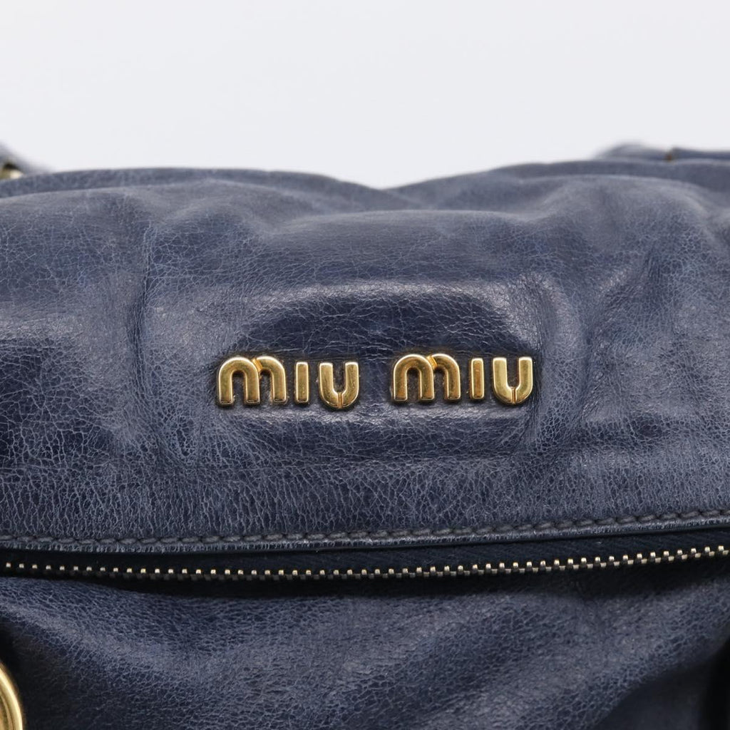 Miu Miu Hand Bag Leather 2way Navy Gold Auth mr3145V