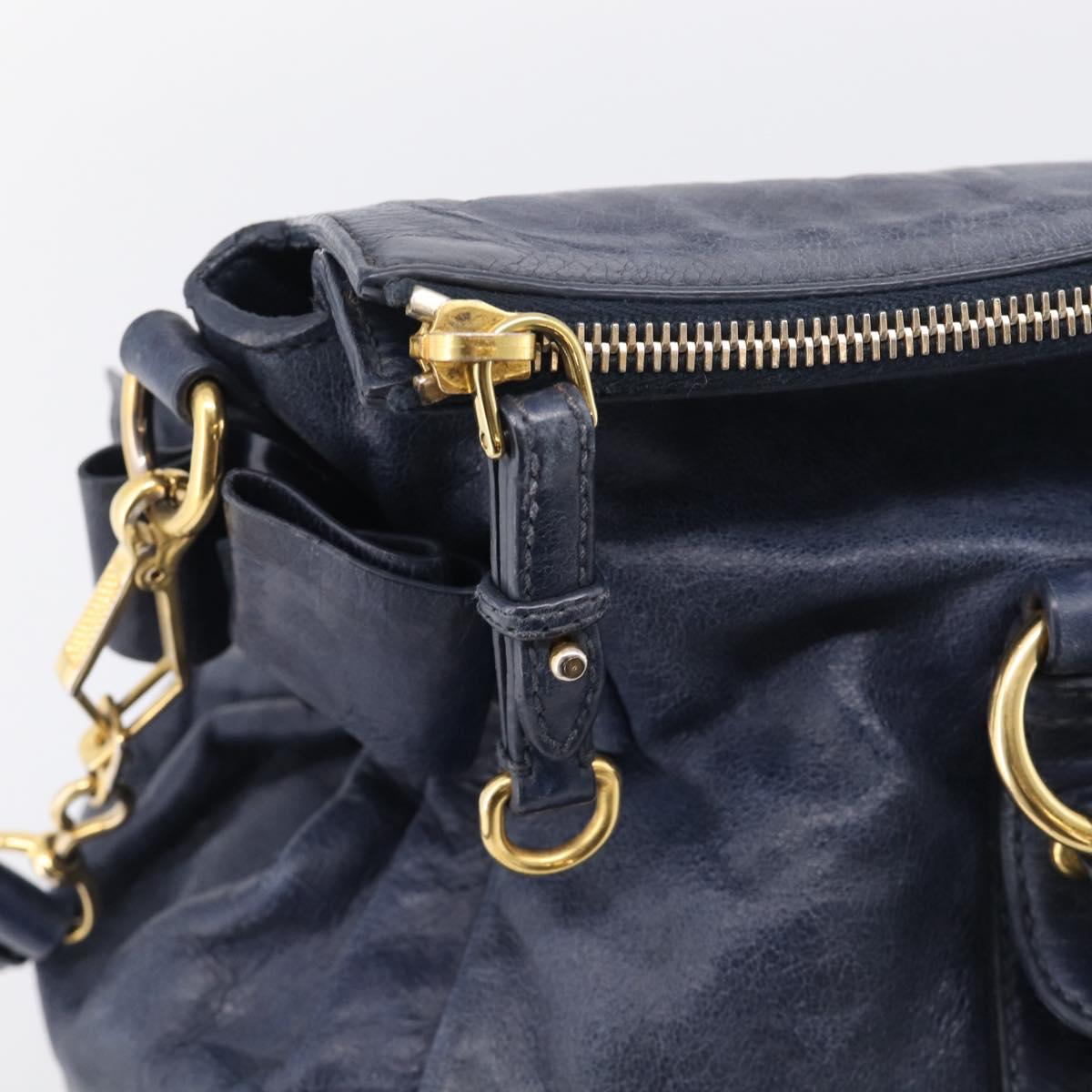 Miu Miu Hand Bag Leather 2way Navy Gold Auth mr3145V