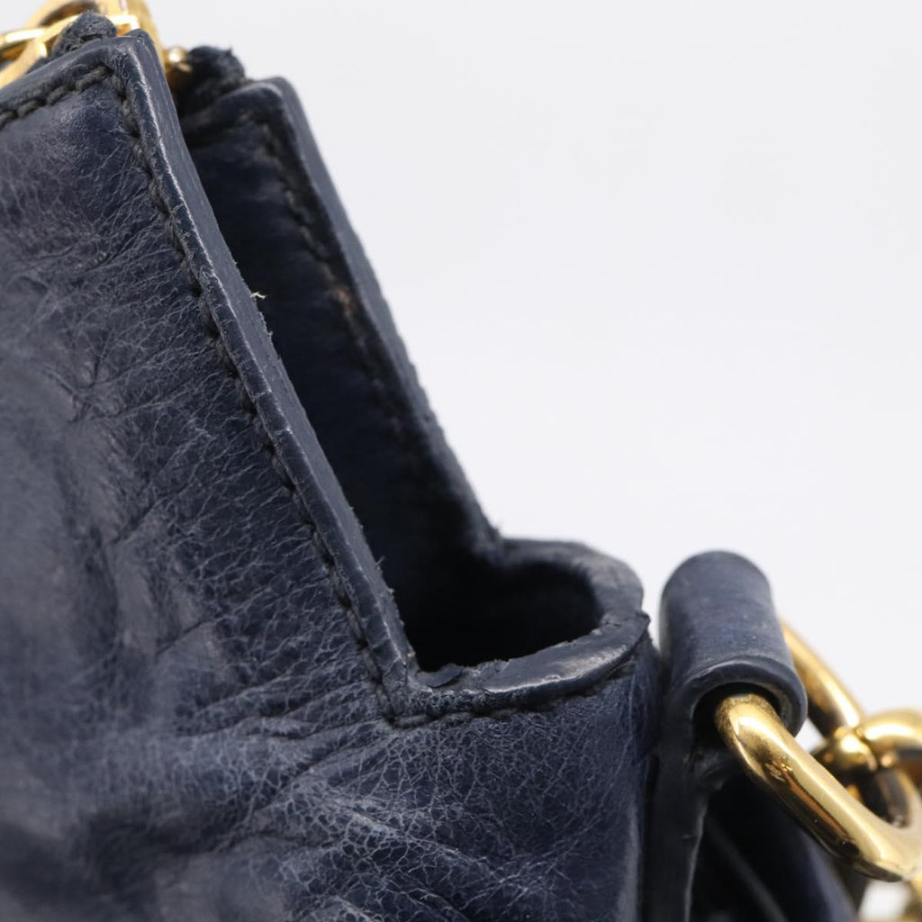 Miu Miu Hand Bag Leather 2way Navy Gold Auth mr3145V
