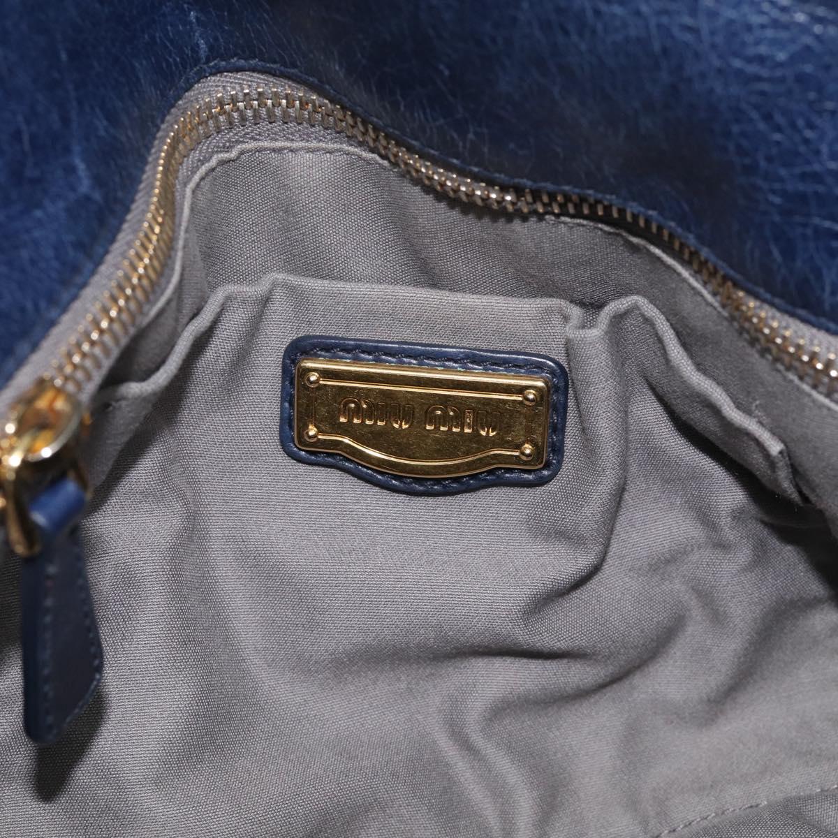 Miu Miu Hand Bag Leather 2way Navy Gold Auth mr3145V