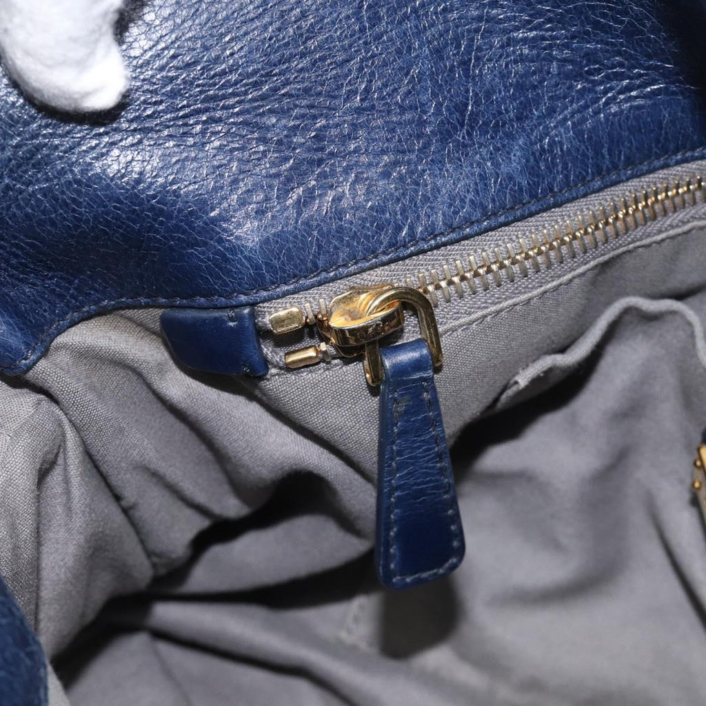 Miu Miu Hand Bag Leather 2way Navy Gold Auth mr3145V