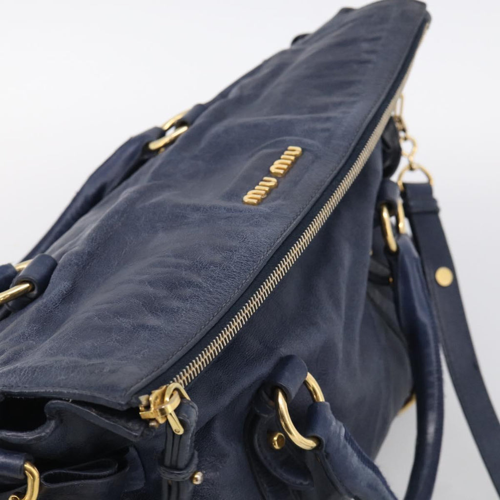 Miu Miu Hand Bag Leather 2way Navy Gold Auth mr3145V
