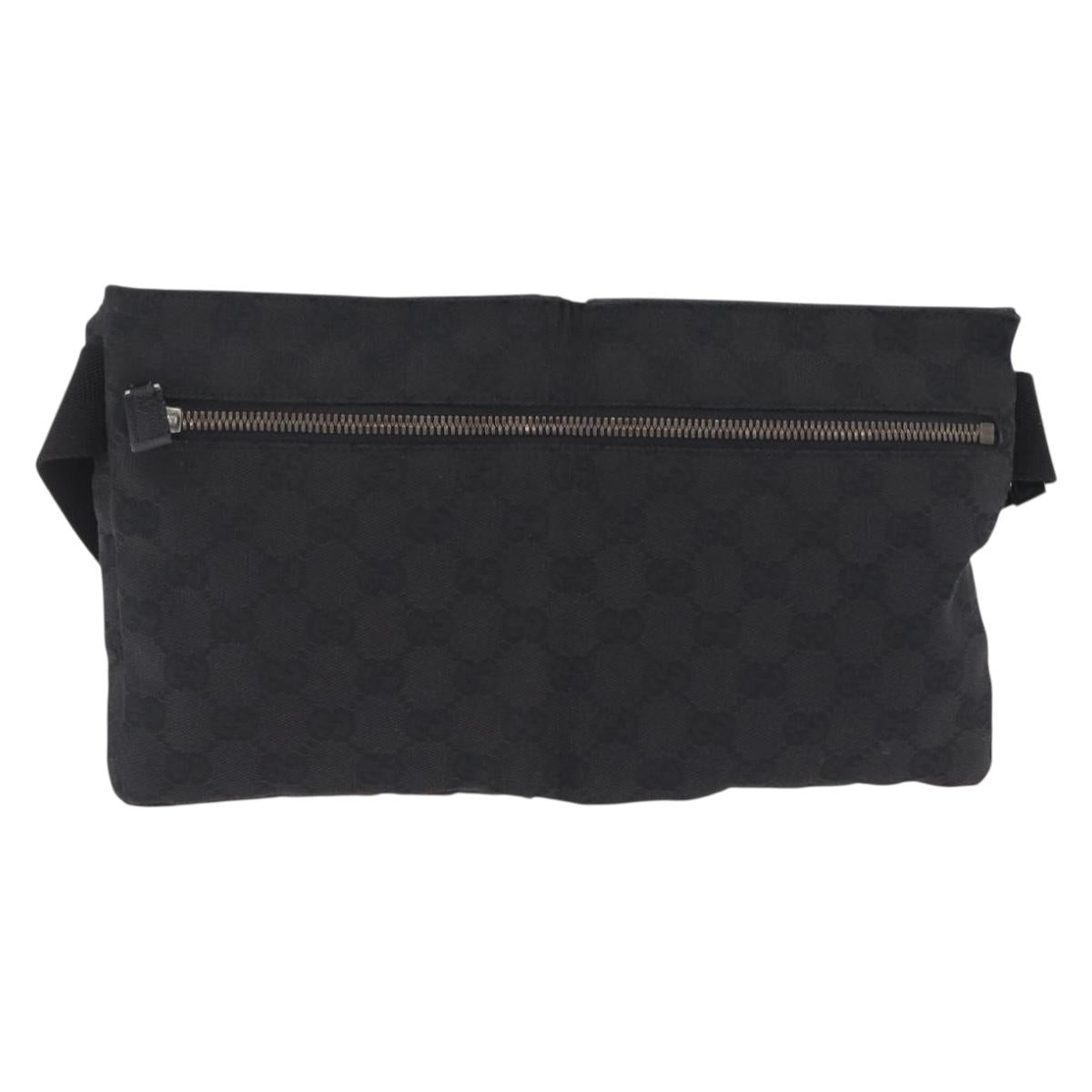 GUCCI GG Canvas Waist bag Black Silver 28566 Auth mr3150A