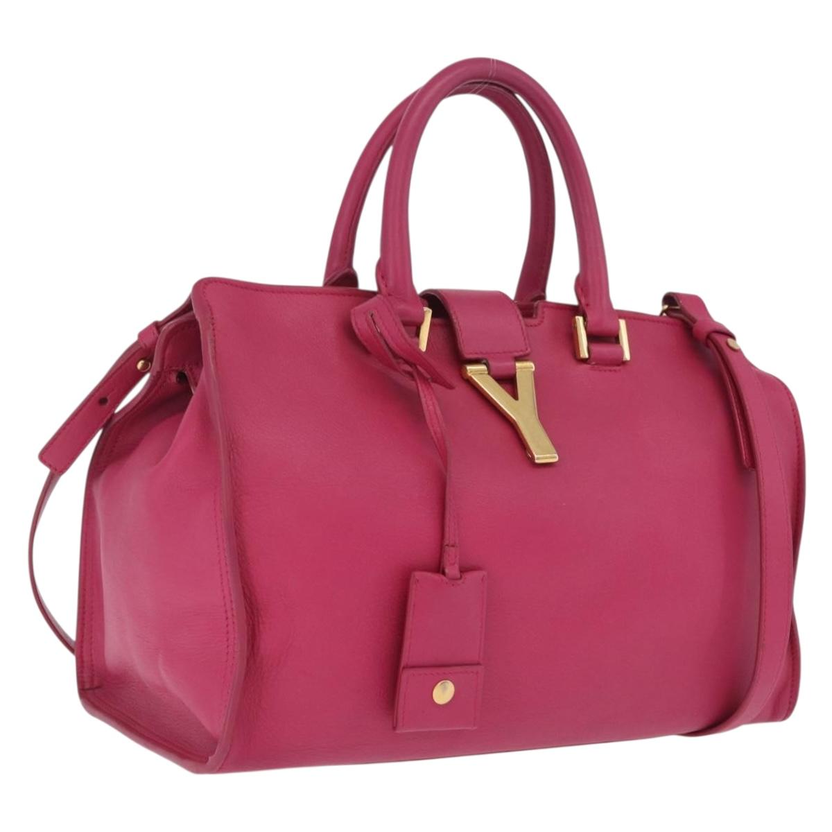 Saint Laurent Hand Bag Leather 2way Pink Gold Auth mr3162A