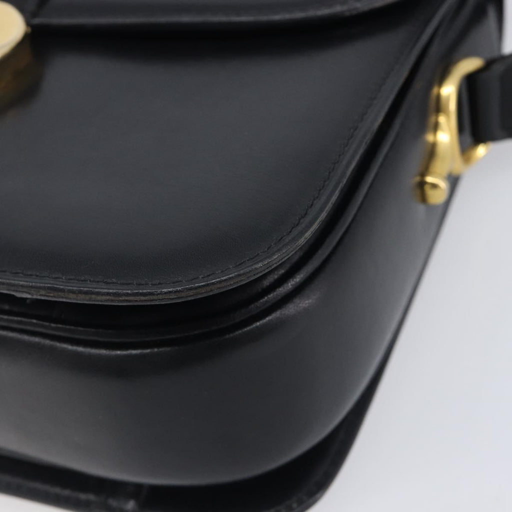 CELINE Horse Carriage Shoulder Bag Leather Black Gold Auth mr3168
