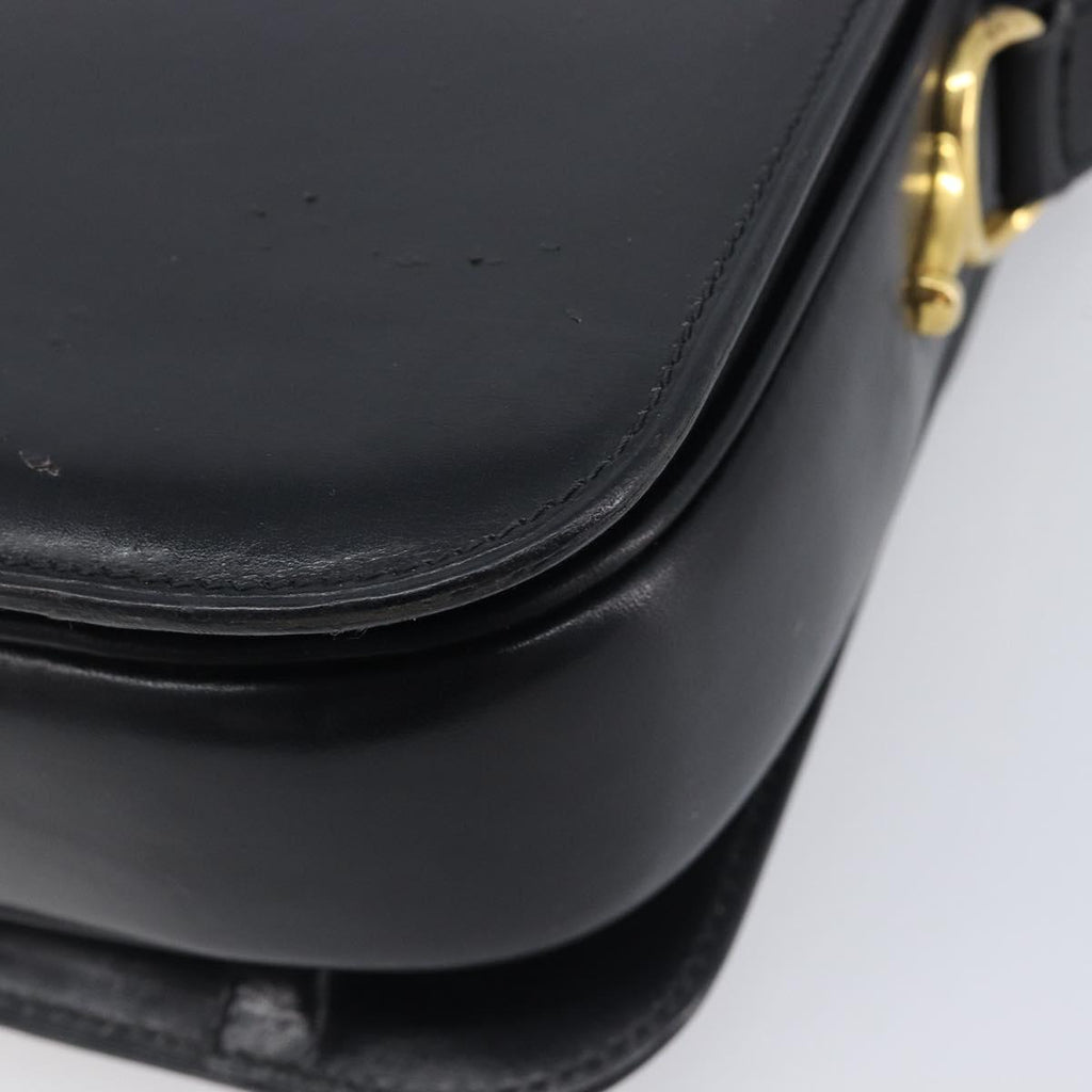 CELINE Horse Carriage Shoulder Bag Leather Black Gold Auth mr3168