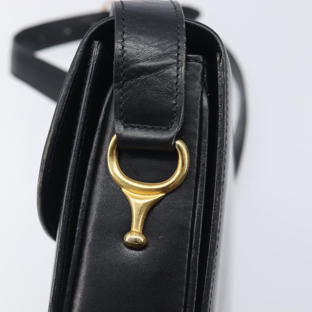CELINE Horse Carriage Shoulder Bag Leather Black Gold Auth mr3168