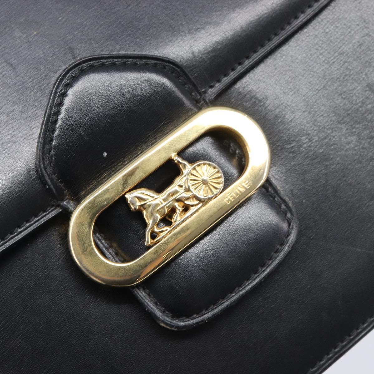 CELINE Horse Carriage Shoulder Bag Leather Black Gold Auth mr3168