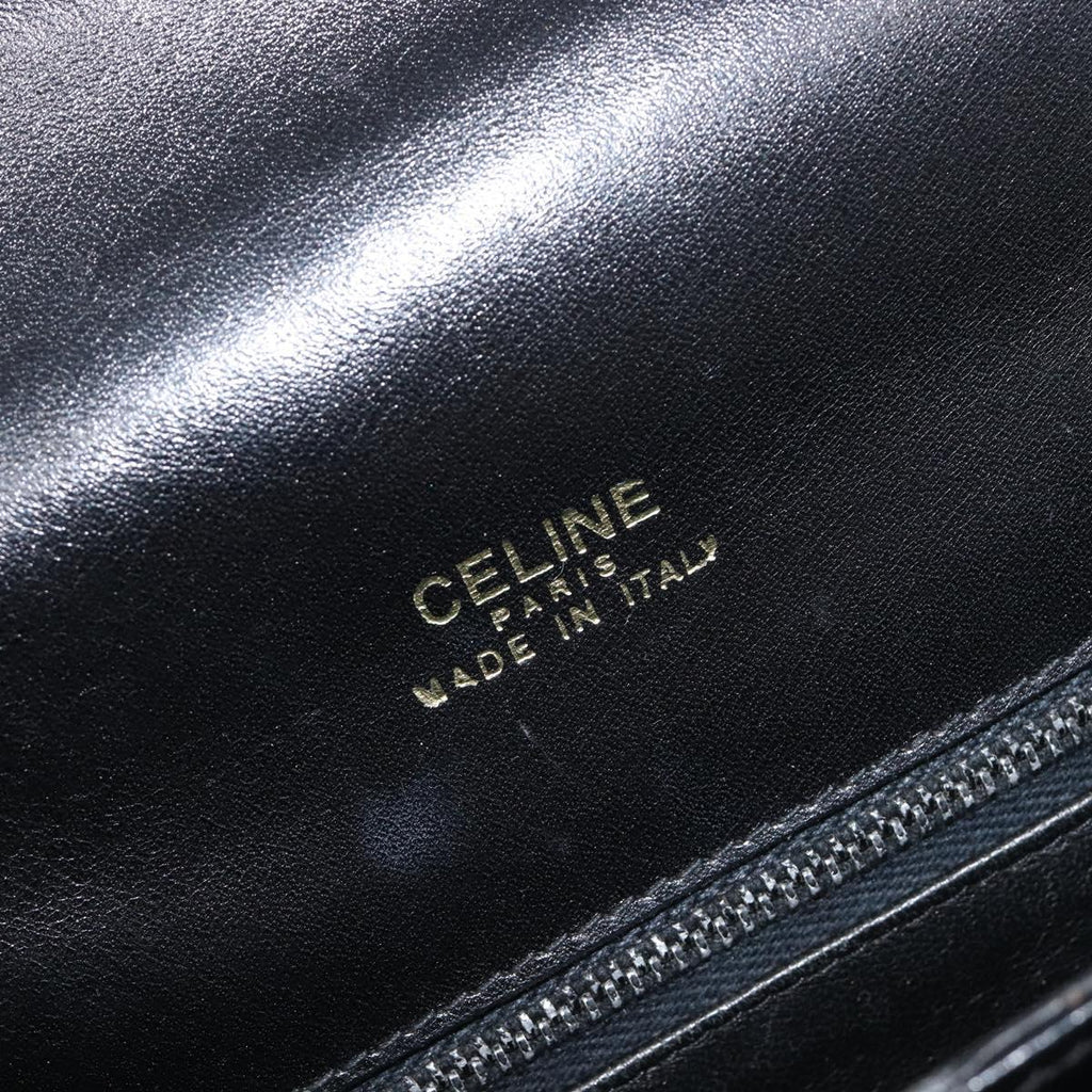 CELINE Horse Carriage Shoulder Bag Leather Black Gold Auth mr3168