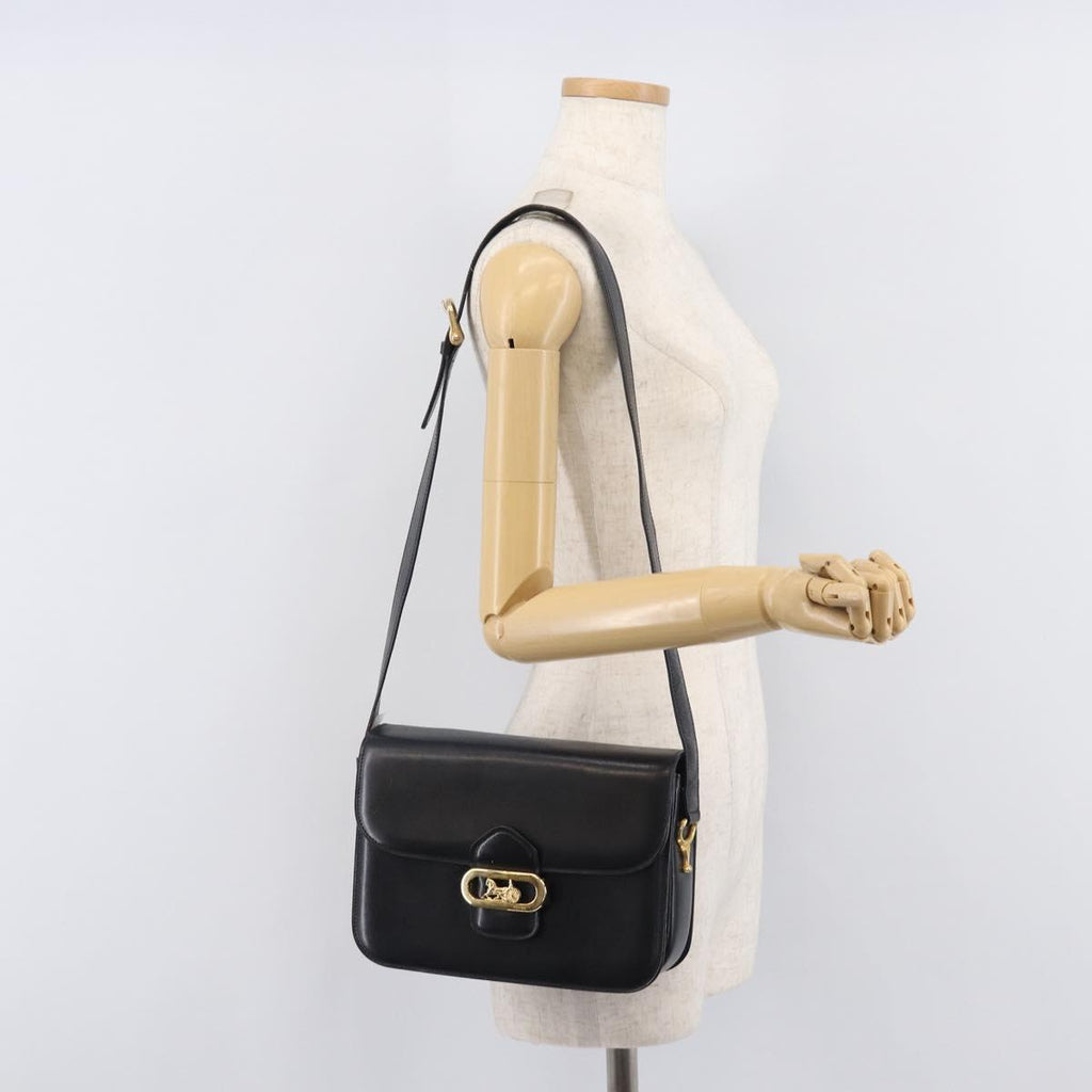 CELINE Horse Carriage Shoulder Bag Leather Black Gold Auth mr3168