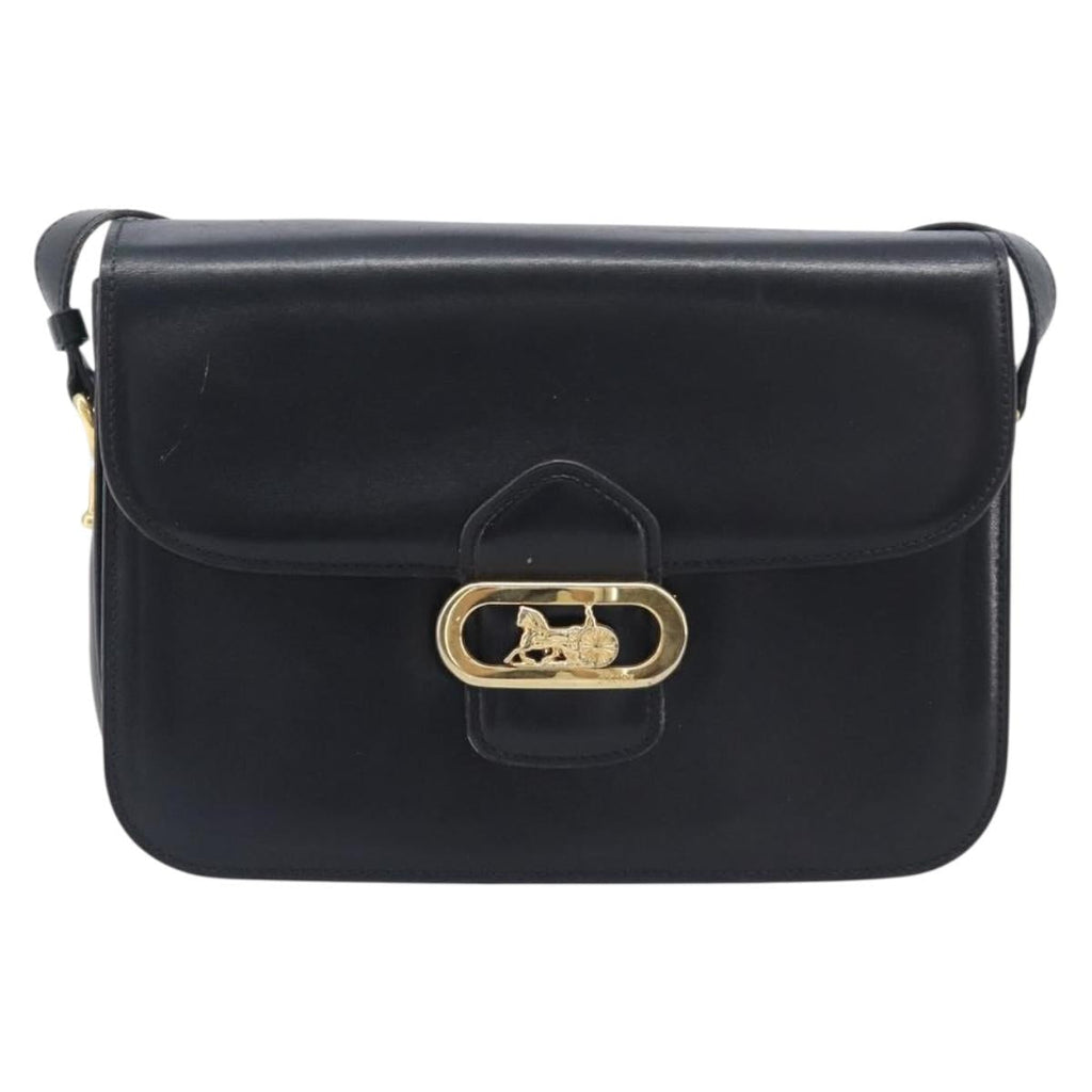 CELINE Horse Carriage Shoulder Bag Leather Black Gold Auth mr3168