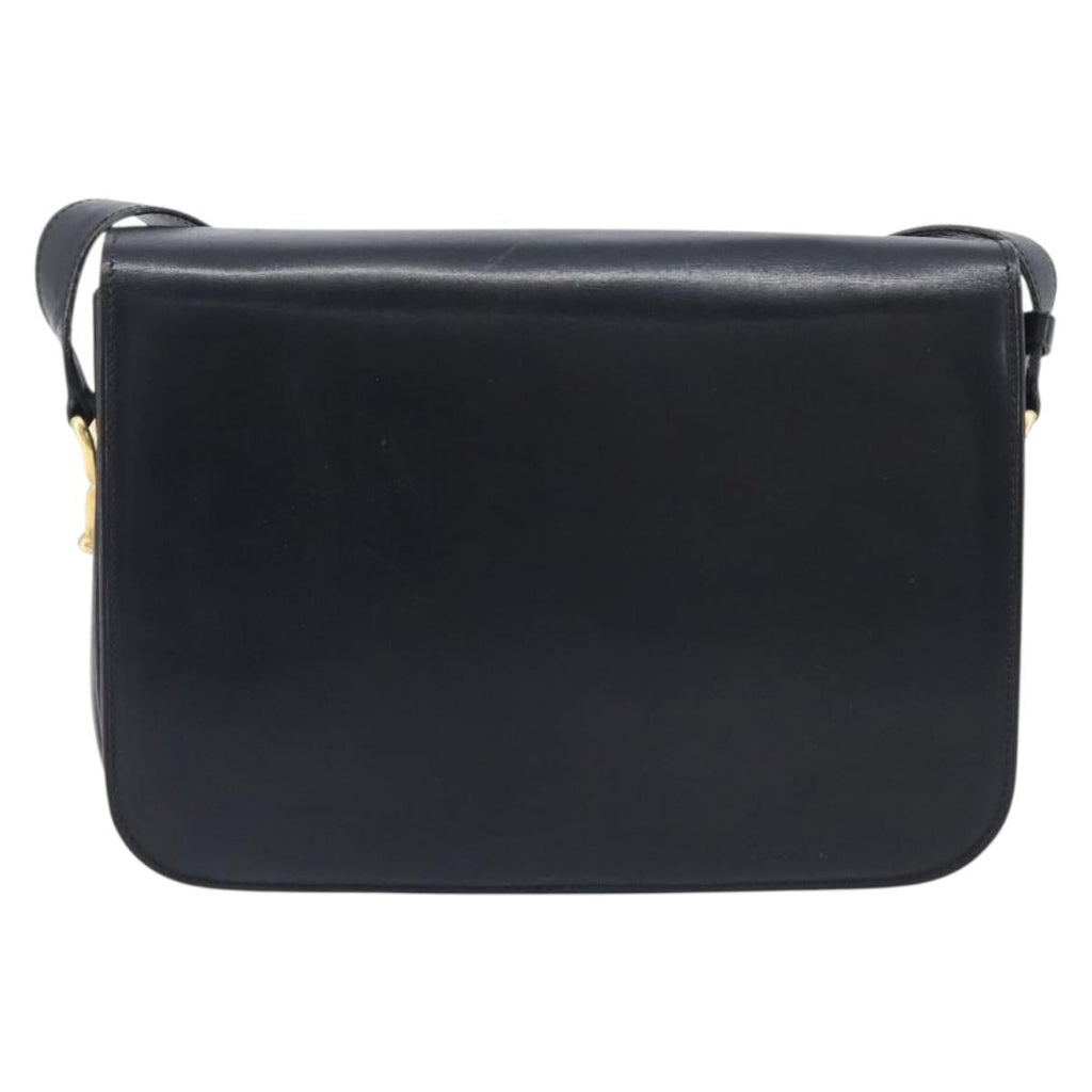 CELINE Horse Carriage Shoulder Bag Leather Black Gold Auth mr3168