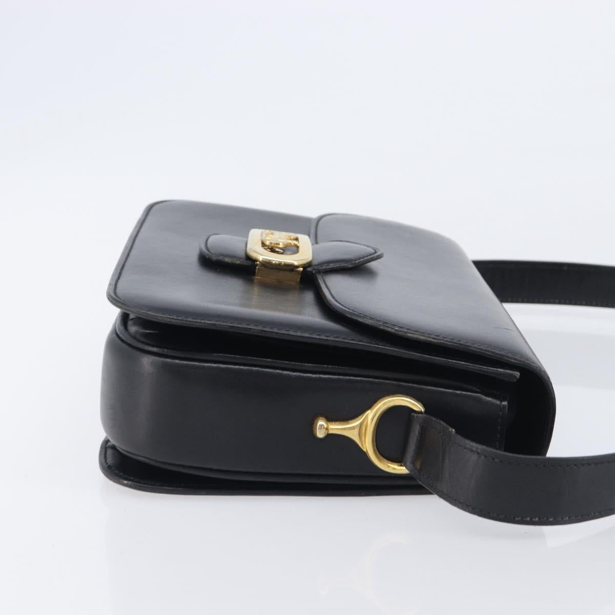 CELINE Horse Carriage Shoulder Bag Leather Black Gold Auth mr3168