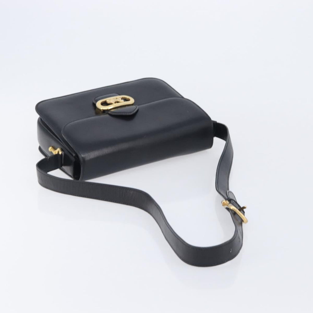 CELINE Horse Carriage Shoulder Bag Leather Black Gold Auth mr3168