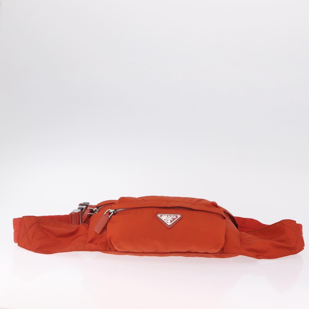 PRADA Waist bag Nylon Orange Silver Auth mr3174A