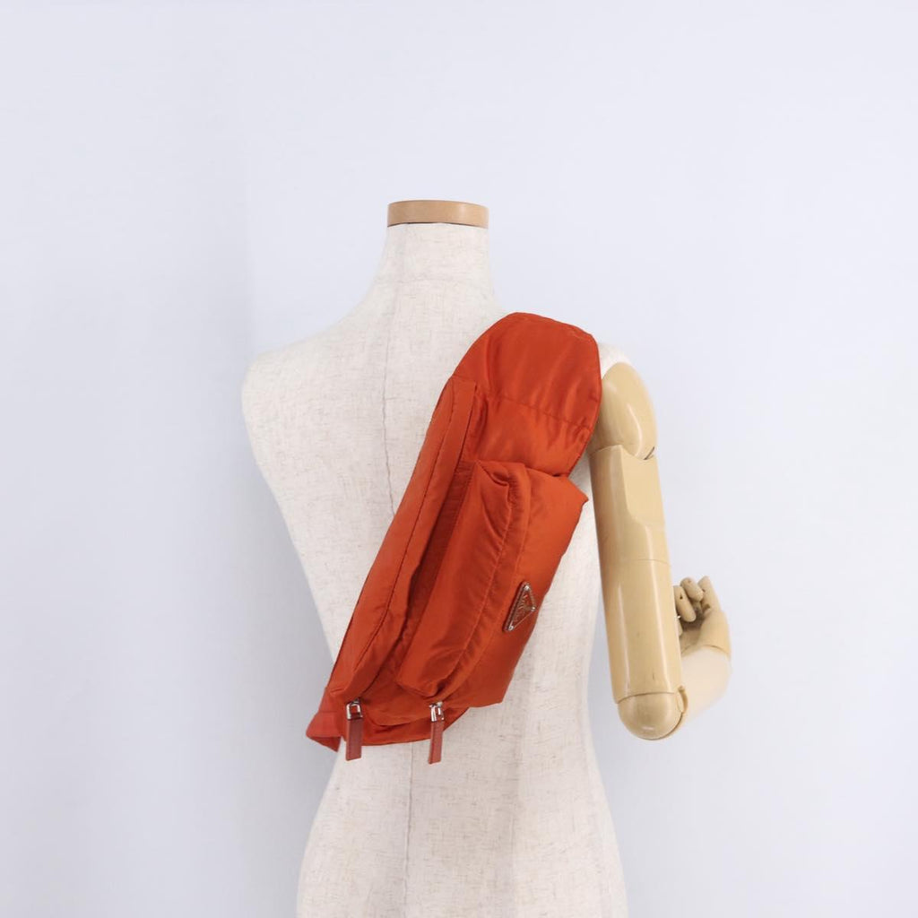 PRADA Waist bag Nylon Orange Silver Auth mr3174A