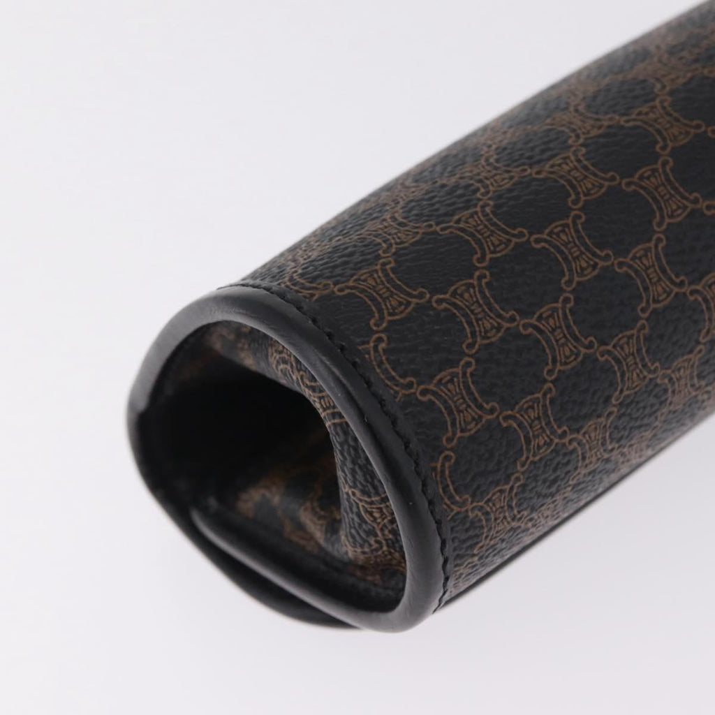 CELINE Macadam Canvas Pouch PVC Leather Black Gold Auth mr3184A