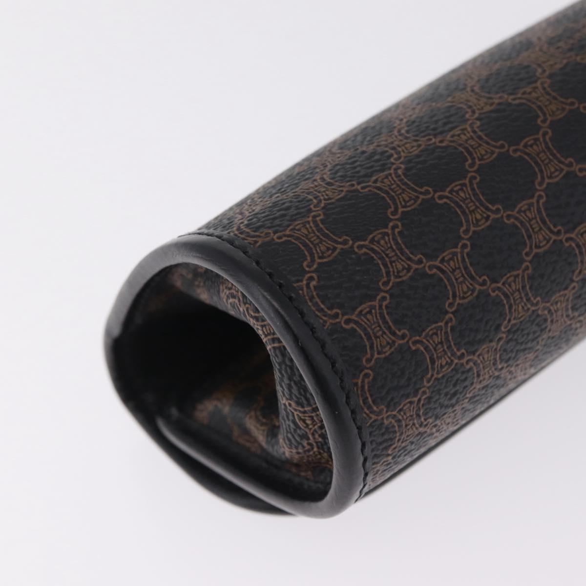 CELINE Macadam Canvas Pouch PVC Leather Black Gold Auth mr3184A