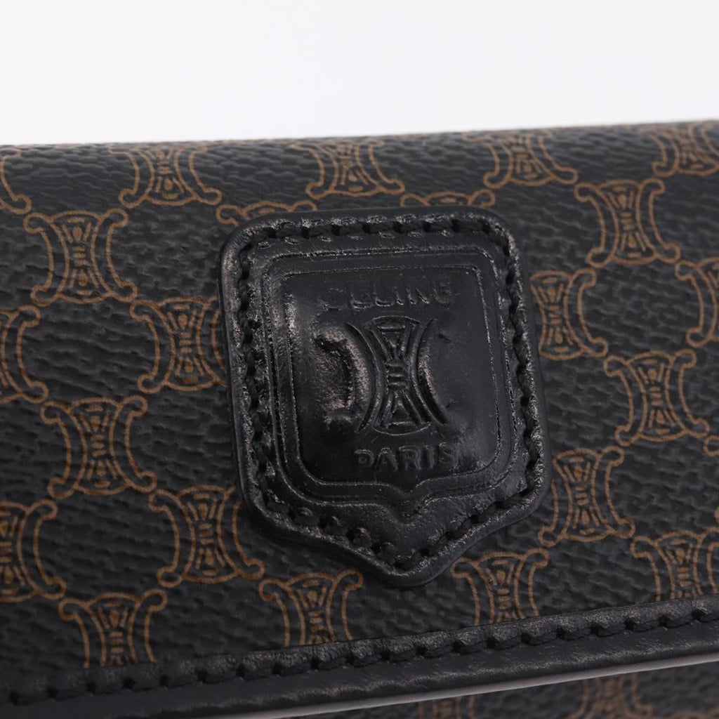 CELINE Macadam Canvas Pouch PVC Leather Black Gold Auth mr3184A