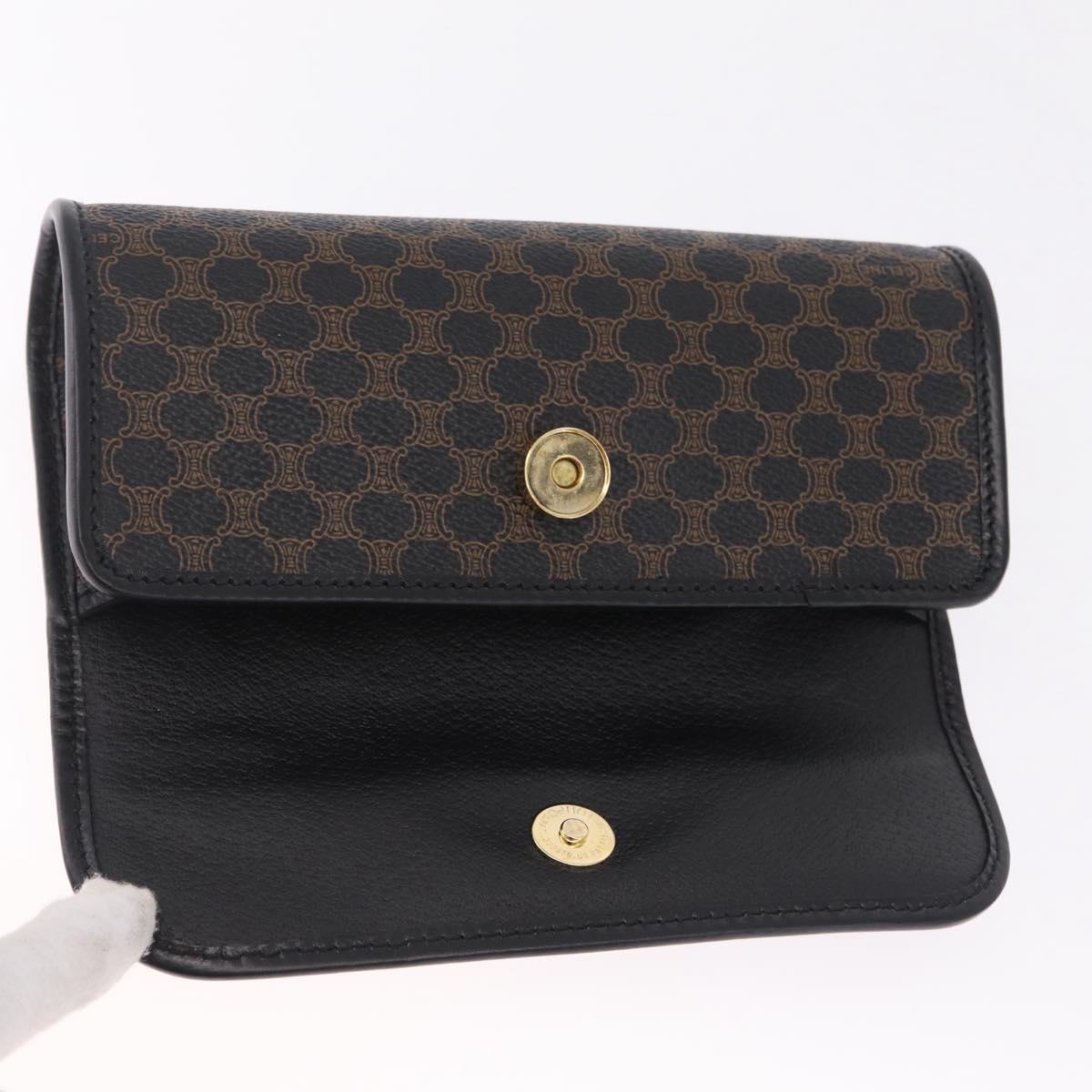 CELINE Macadam Canvas Pouch PVC Leather Black Gold Auth mr3184A