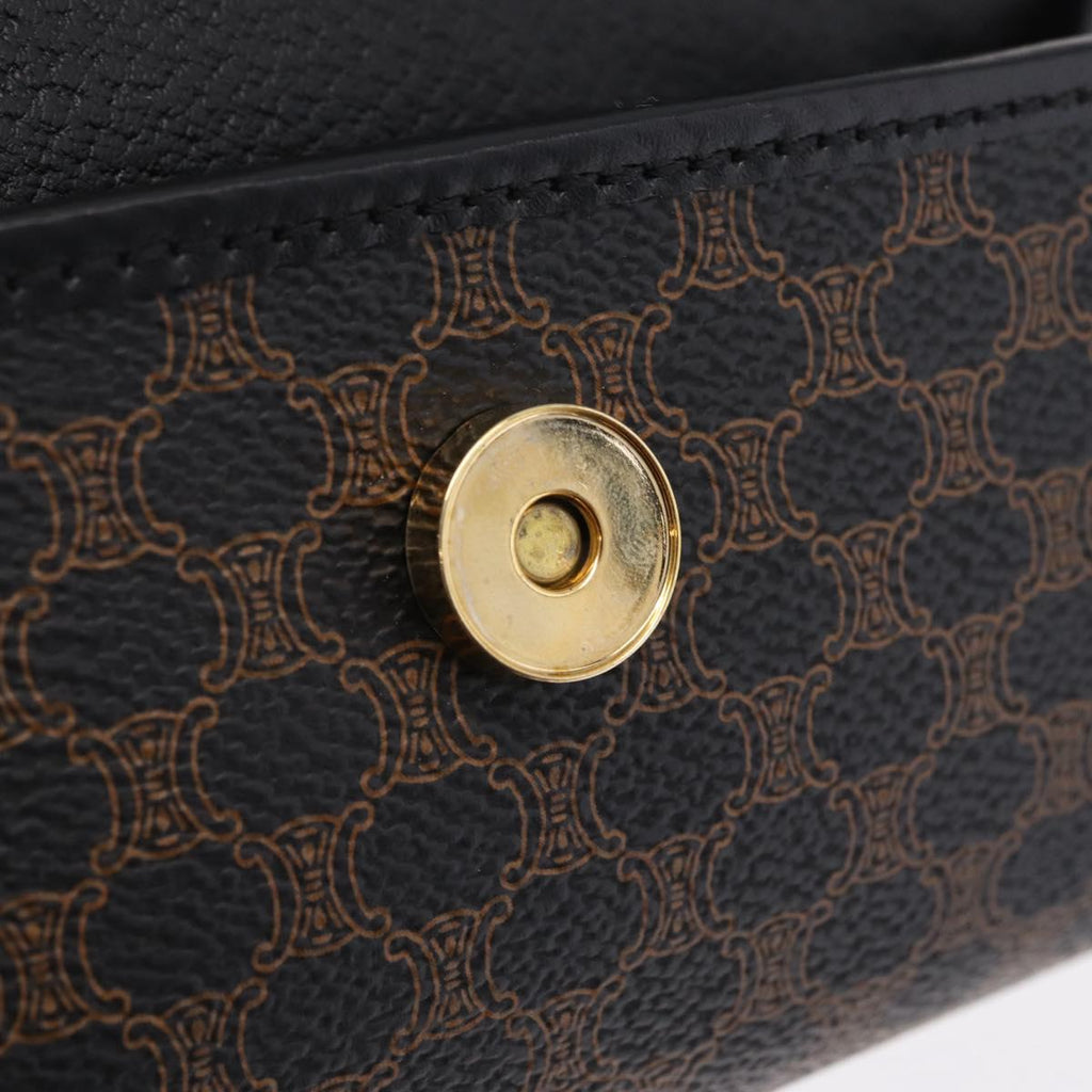 CELINE Macadam Canvas Pouch PVC Leather Black Gold Auth mr3184A