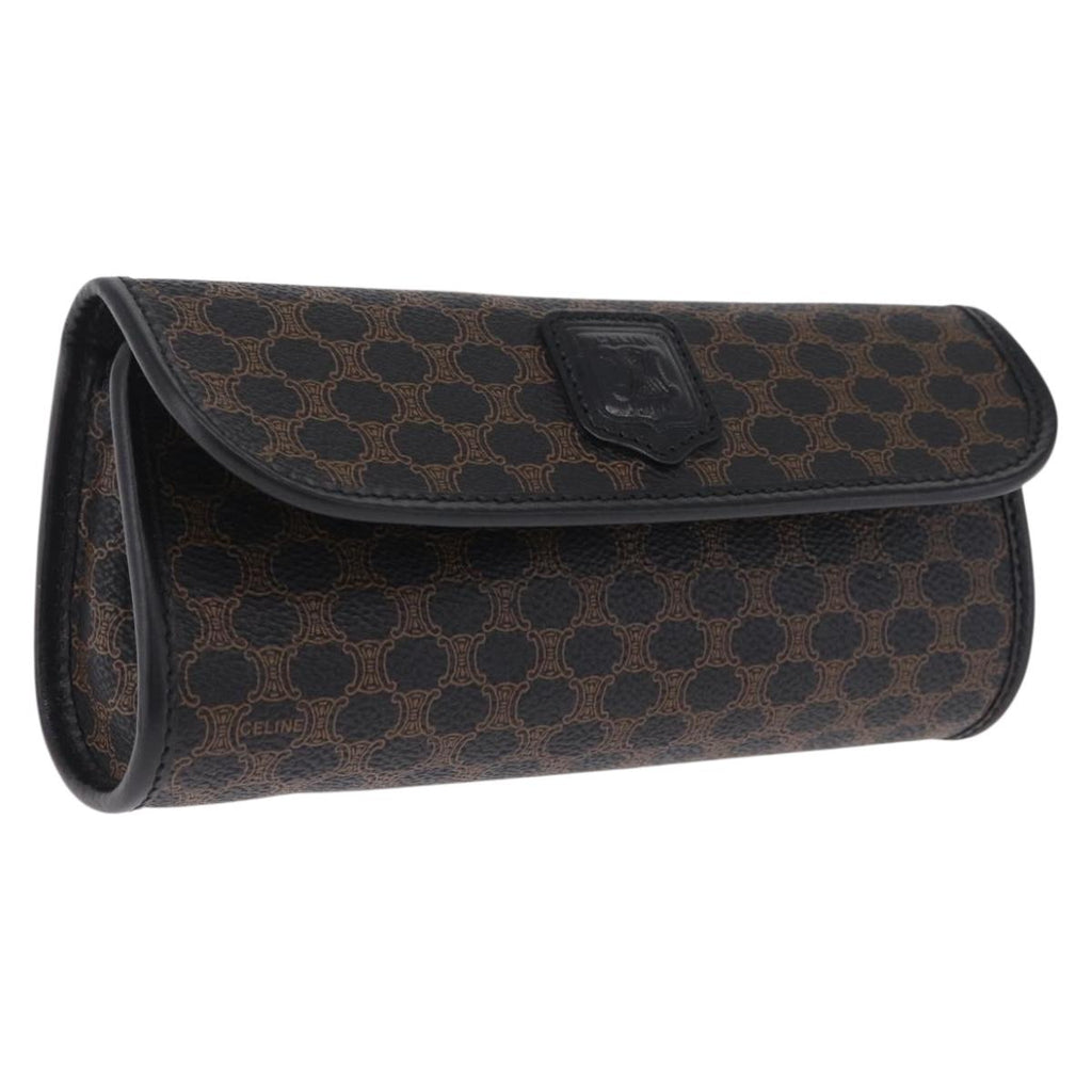 CELINE Macadam Canvas Pouch PVC Leather Black Gold Auth mr3184A