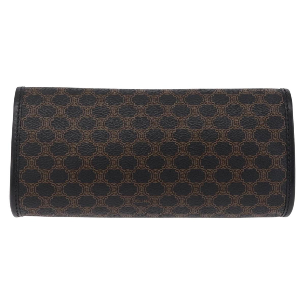 CELINE Macadam Canvas Pouch PVC Leather Black Gold Auth mr3184A
