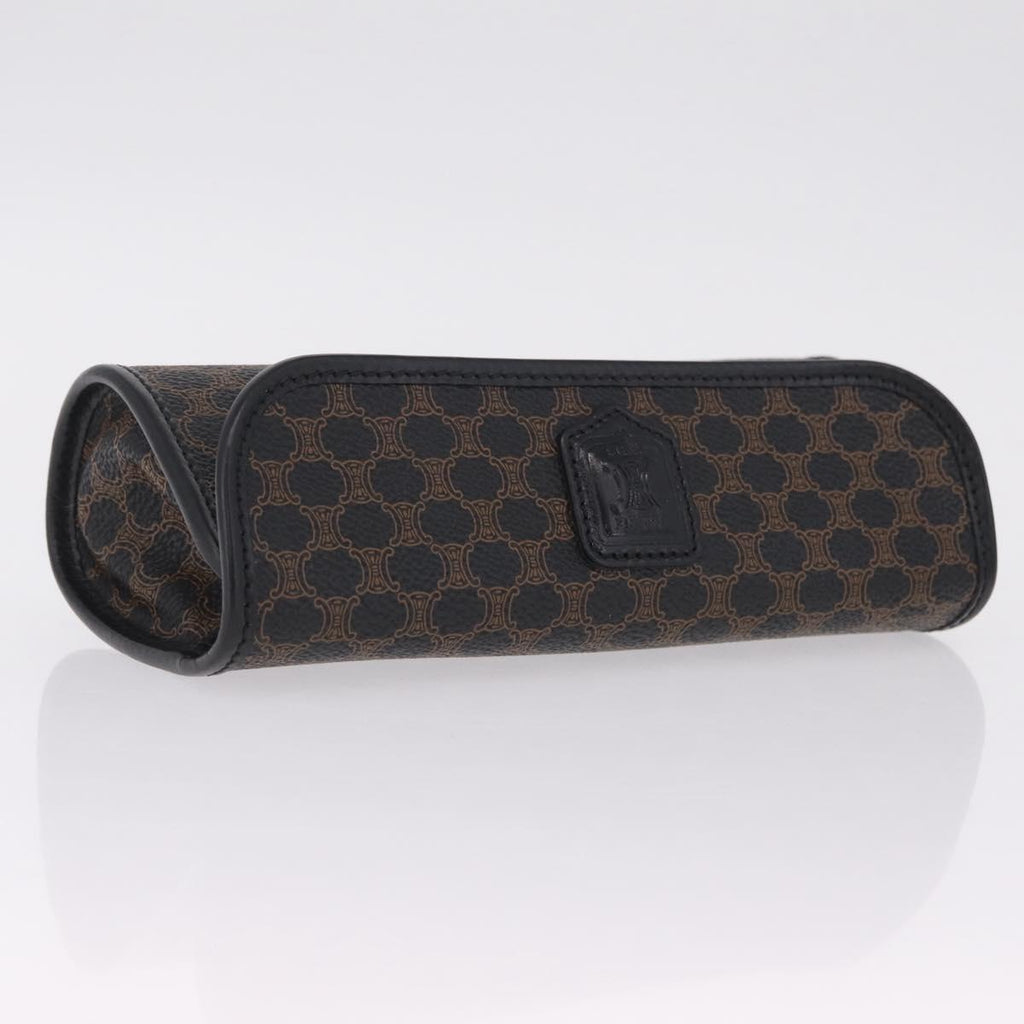 CELINE Macadam Canvas Pouch PVC Leather Black Gold Auth mr3184A