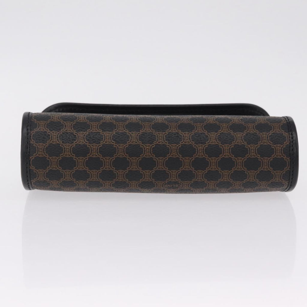 CELINE Macadam Canvas Pouch PVC Leather Black Gold Auth mr3184A
