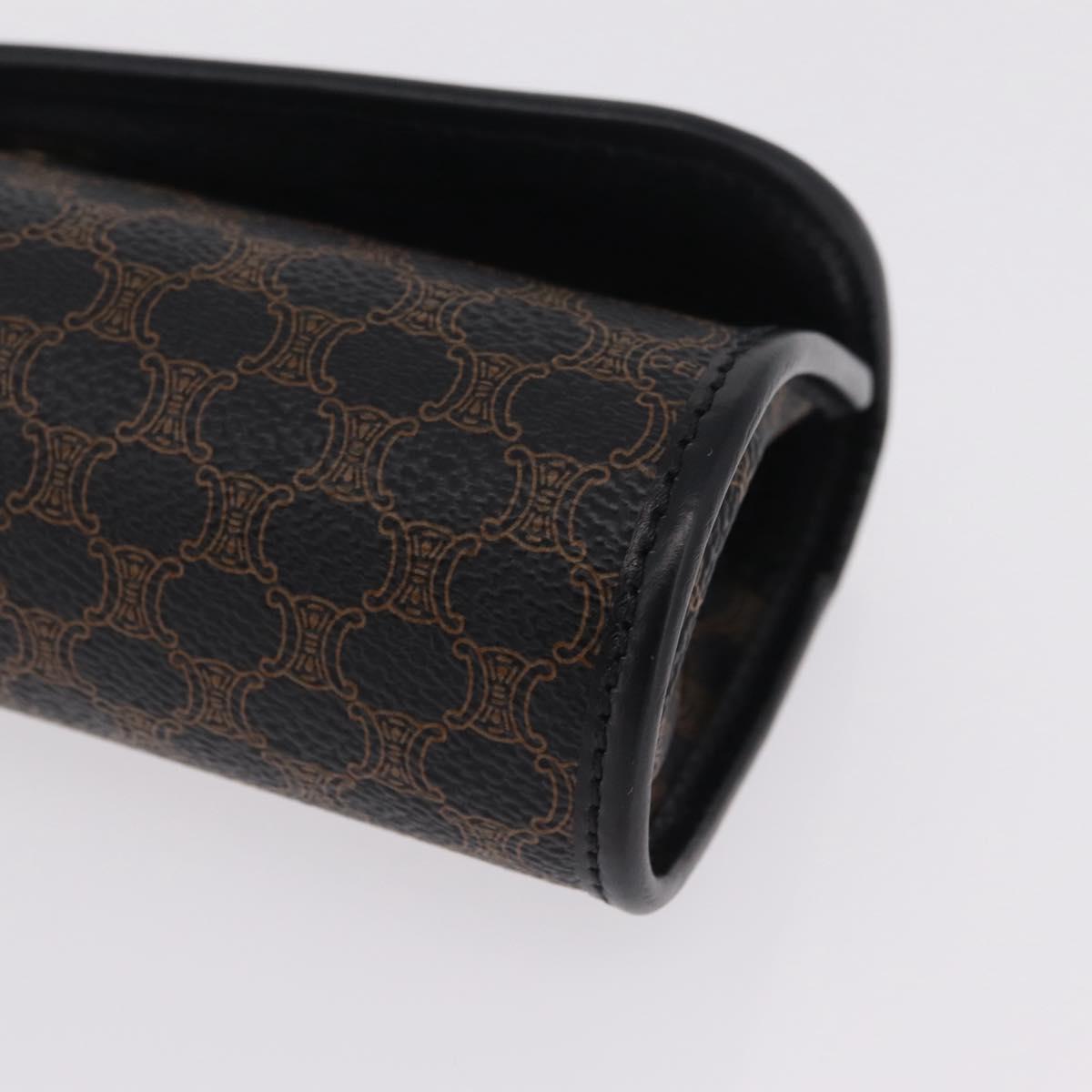 CELINE Macadam Canvas Pouch PVC Leather Black Gold Auth mr3184A