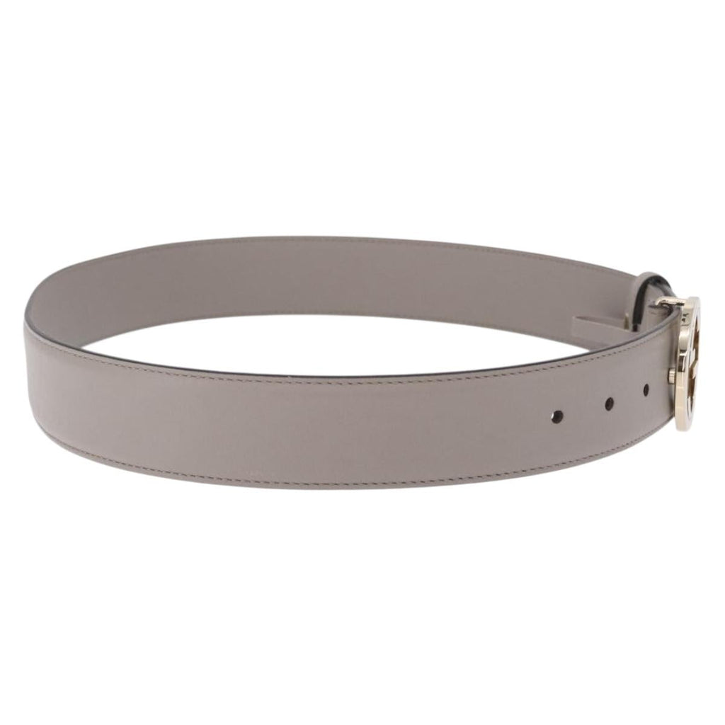 GUCCI Belt Leather 37.4"" Gray Gold 409417 Auth mr3188A