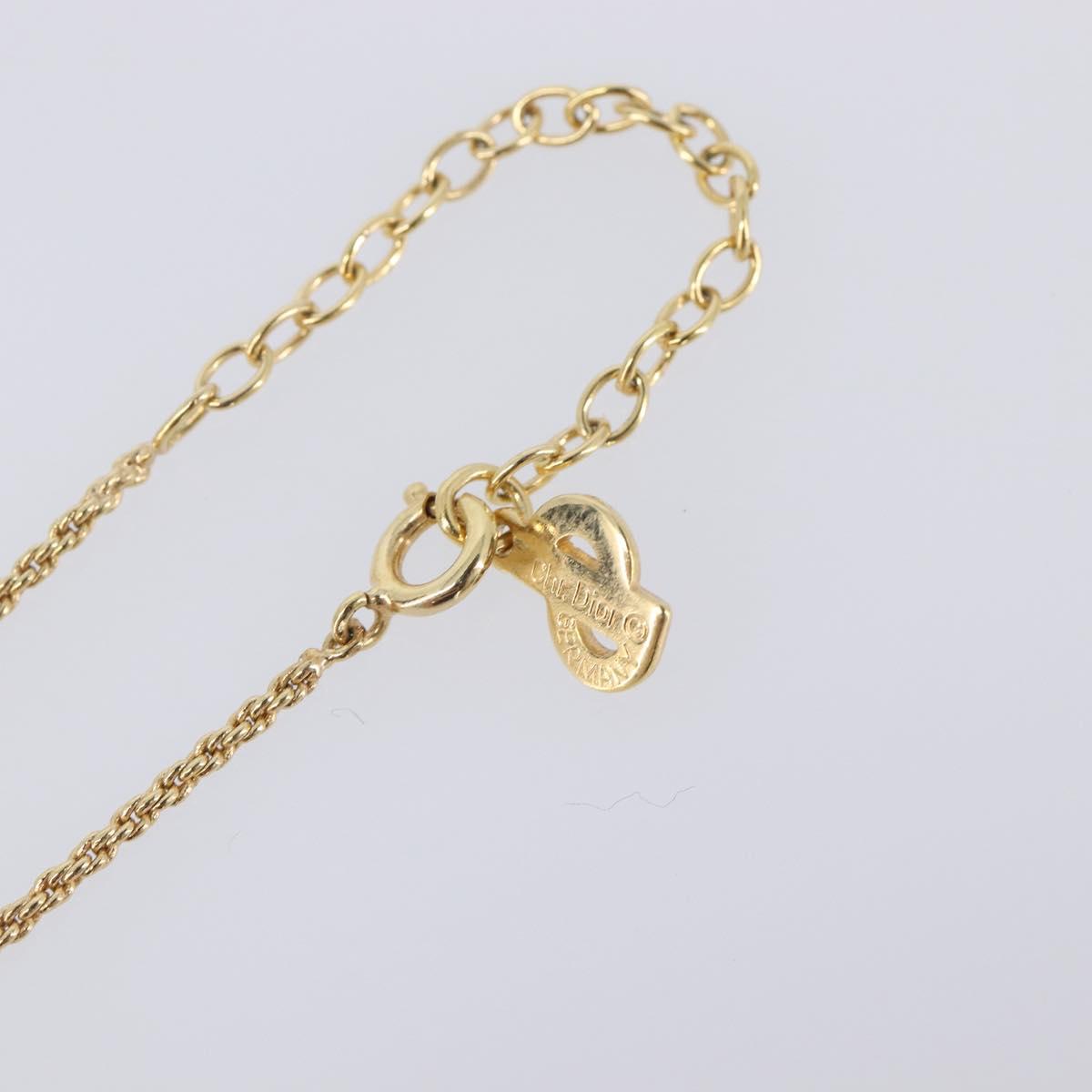Christian Dior Rhinestone Necklace Metal Gold Tone Black Auth SK139V