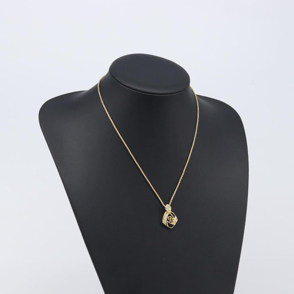 Christian Dior Rhinestone Necklace Metal Gold Tone Black Auth SK139V