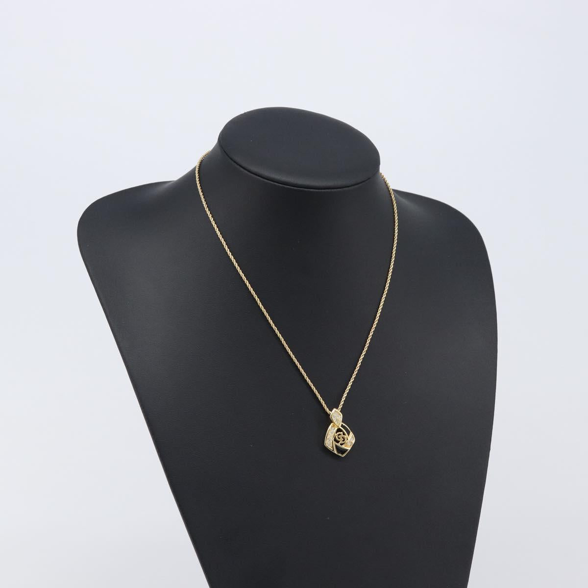 Christian Dior Rhinestone Necklace Metal Gold Tone Black Auth SK139V
