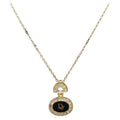 Christian Dior Rhinestone Necklace Metal Gold Tone Black Auth SK150
