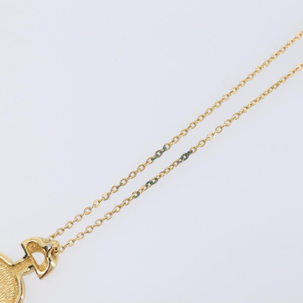 Christian Dior Rhinestone Necklace Metal Gold Tone Black Auth SK150