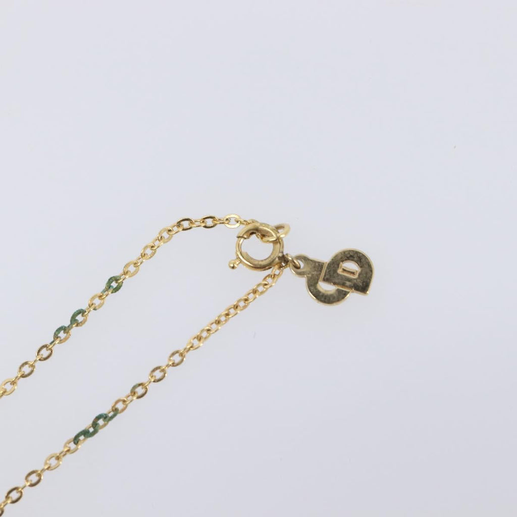 Christian Dior Rhinestone Necklace Metal Gold Tone Black Auth SK150