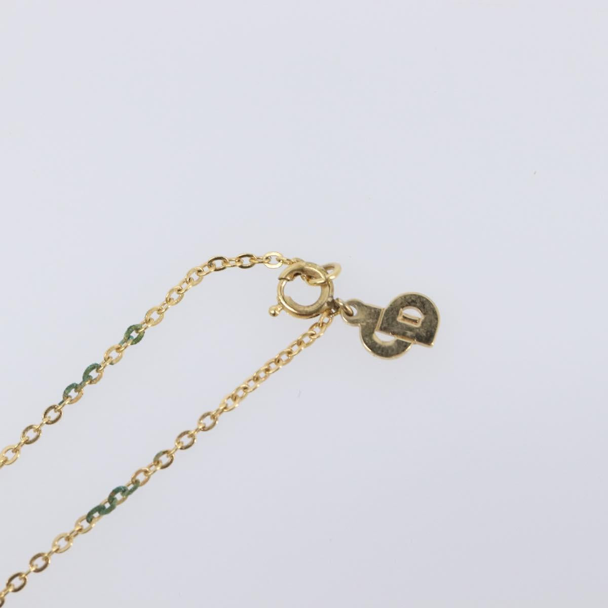Christian Dior Rhinestone Necklace Metal Gold Tone Black Auth SK150