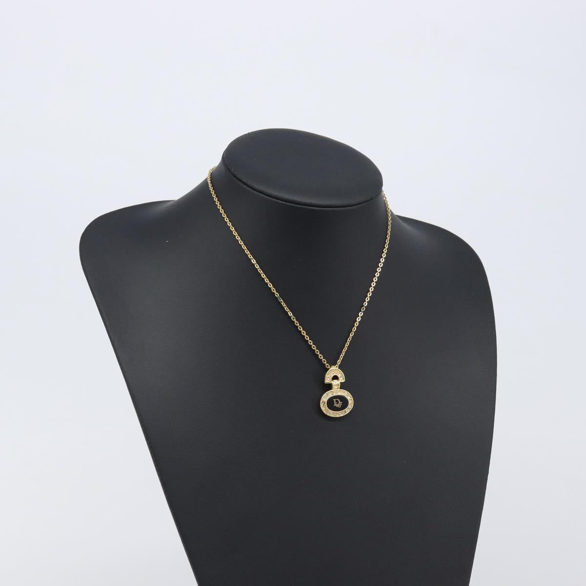 Christian Dior Rhinestone Necklace Metal Gold Tone Black Auth SK150