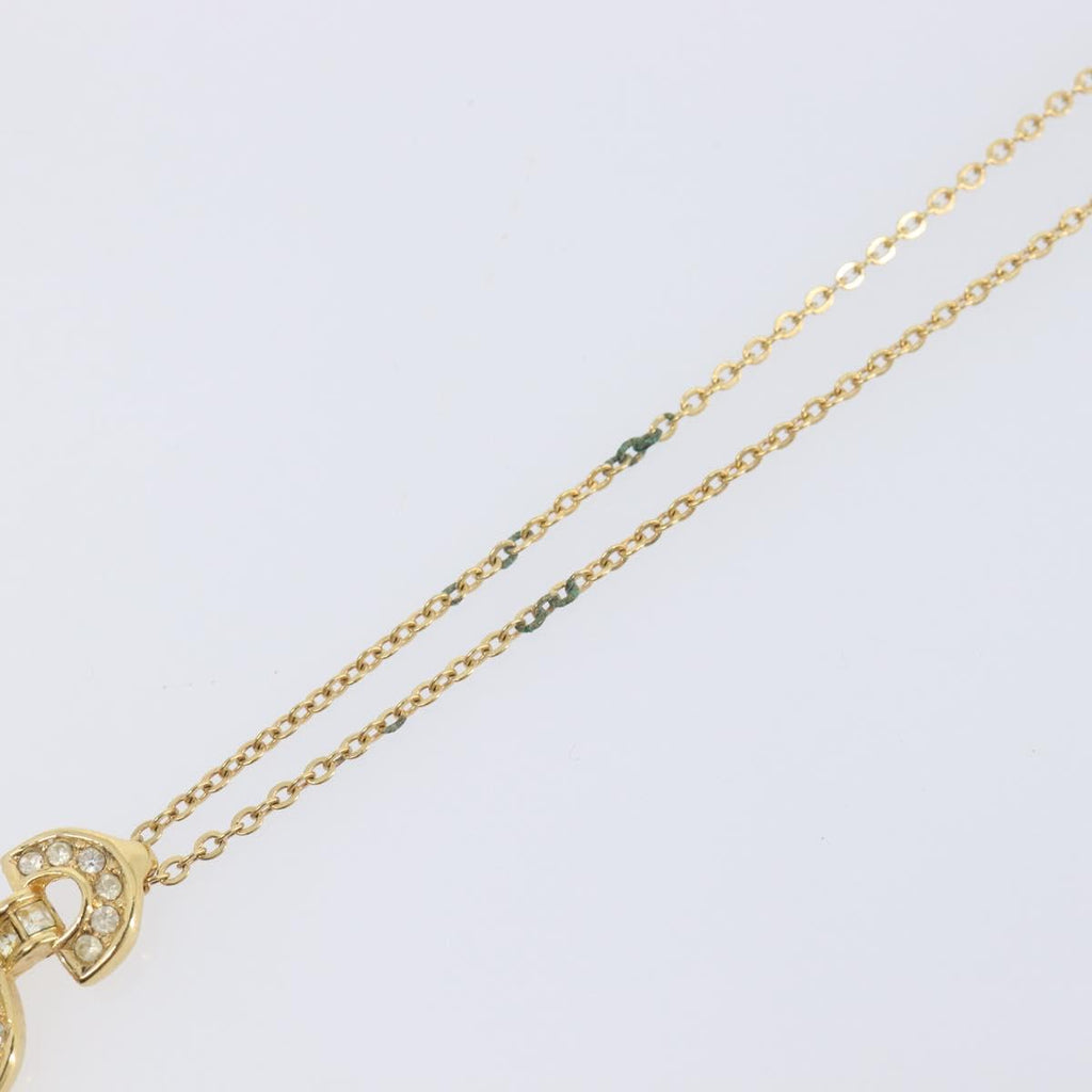 Christian Dior Rhinestone Necklace Metal Gold Tone Black Auth SK150