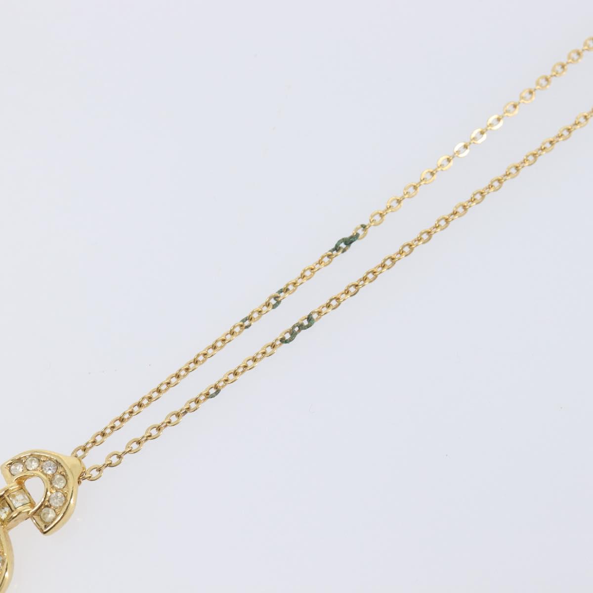 Christian Dior Rhinestone Necklace Metal Gold Tone Black Auth SK150