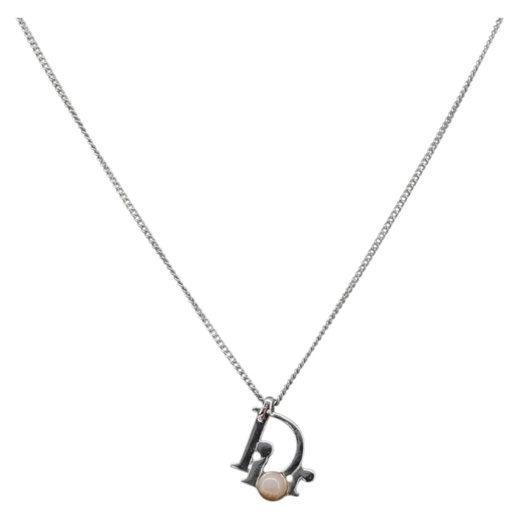 Christian Dior CD Logo Necklace Metal Silver Auth SK160