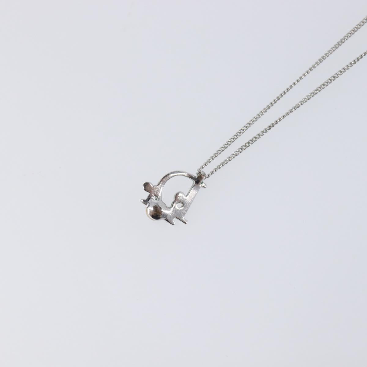 Christian Dior CD Logo Necklace Metal Silver Auth SK160