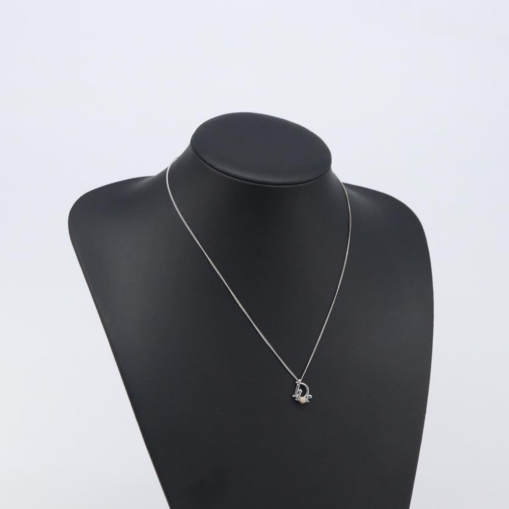 Christian Dior CD Logo Necklace Metal Silver Auth SK160