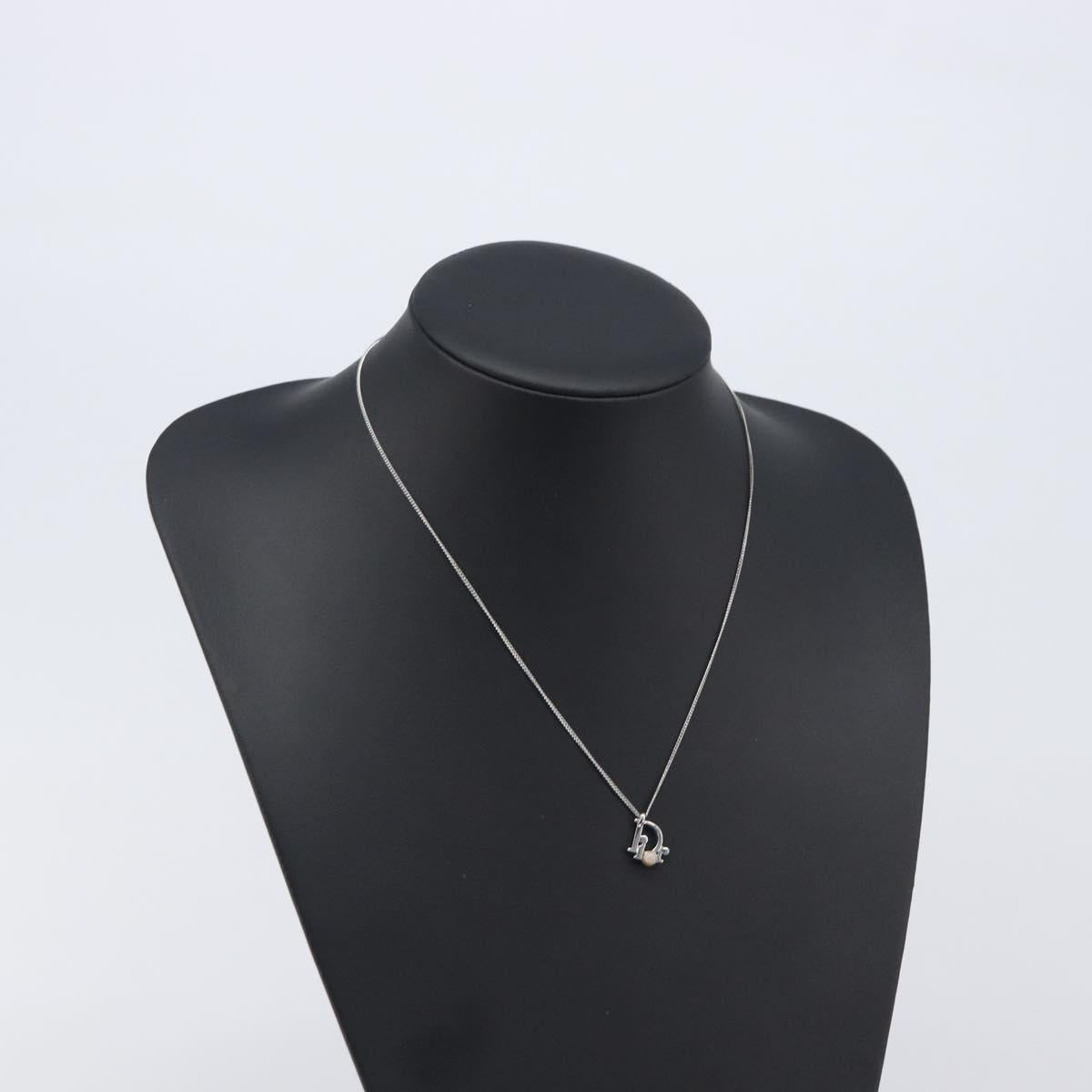 Christian Dior CD Logo Necklace Metal Silver Auth SK160