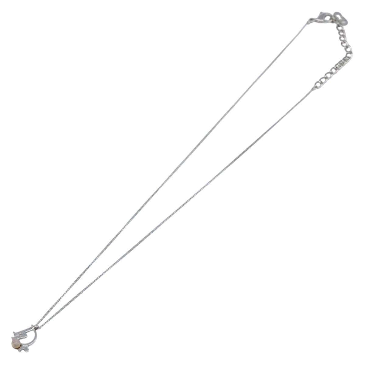 Christian Dior CD Logo Necklace Metal Silver Auth SK160