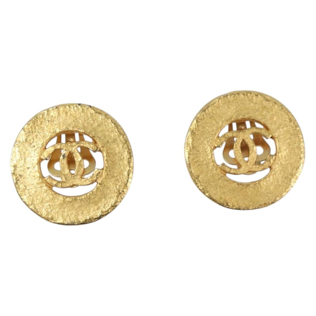 CHANEL COCO Mark Earring Metal Gold Tone CC Auth SK166